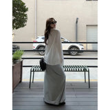 Wind A Set Of Letter-Print White Long-Sleeved T-Shirt Micro-Permeable Gray Light European