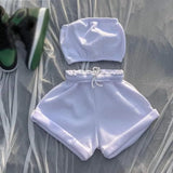 Sportswear Two Piece Sets Summer Women Sleeveless Crop Top+Drawstring Elastic Shorts Matching Set 2021 Athleisure