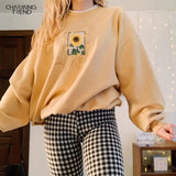Women's Sweatshirt With Flower Print O-Neck 2020 Autumn Winter Female Casual Cute Yellow Clothes Woman Hoodies Loose