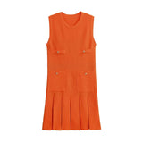 Spring Style Wide-Pleated Button Knitted Mini Dress 3859025-Outfit