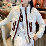 Women's Clothing Cotton Liner Quilted Coats Winter Casual Solid Color Stand Collar Stylish Spliced Zipper Straight Down