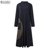 Turtleneck Long Sleeves Midi Sundress Female Autumn Pocket Sweatshirt Dress Women Casual Patchwork Vestidos