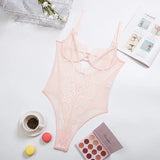 Cute Pink Lace Mesh Bodysuits with Bone Party Night Club Women Tops Sheer Hot Sexy Summer Straps Sleeveless