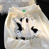 Ropa Mujer Hooded Japanese Anime Hoodie Women Clothing Flocking Cat Oversized Tops Streetwear Vintage Chic Y2k Sweatshirts-Outfit