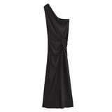 Autumn New Women's Decoration Body Black Asymmetric Design Temperament Long