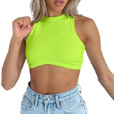 Toloer Women's New Women's Sexy Sleeveless Round Neck Rib Knit Vest Crop