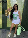 Summer Print Mini Dresses For Women 2022 O Neck Sleeveless Red Bodycon Tank Dress Streetwear Party Green Dress