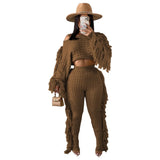 Tassel Knitted Sweater Sexy Two Piece Set Matching Pants Sets Fashion Winter Outfits for Women 2021 Wholesale