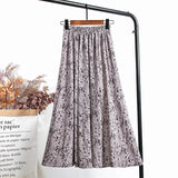Summer Chiffon Beach Boho Maxi Women Skirt High Waist Floral Print Vintage Holiday Ruched Long Fashion Skirts