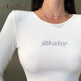 2020 Glitter Long Sleeve Cotton Sexy Crop Top Autumn Winter Women Fashion Streetwear Outfits Tshirts Tees