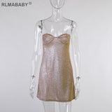 Bright Silk Diamond Women Mini Dress Low-Neck Sleeveless Backless Night Club Party Bodycon Dress New Elegant Princess