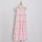 Women's Ruffle Maxi Dress 2021 Retro Ruffles Sleeveless Solid Cake Pleated Dress Pendulum Vacation Loose Strapless