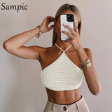 Sexy Women Casual Knitted Fashion Cotton Halter Sleeveless Crop Tops 2021 Summer Beach Sweat Tank Tops Y2K Skinny
