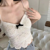 Women's Sexy Elegant Summer Fashion Tank Tops Sleeveless V Neck Irregular Hem Fairy Padded Lace Camisoles Crop Vest-Outfit