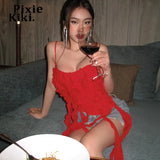 Ruffle Fringe Asymmetric Crop Top Girly Y2k Streetwear Sexy Summer Tank Tops Fairycore Camisole