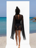 Women's Sexy Bikini Cover-Ups Summer See-through High Turtleneck Sundress Flare Long Sleeve Dress Beachwear Smocks-Outfit