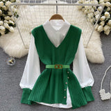Sets + V Cooked Two Autumn Dress New Loose Wind Collar Knitted Tagonal Knitting Set Shirt