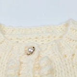 3D Flower Ball Hand Made Crochet White Cardigan Lazy CHIC Woman Full sleeve Knitted Sweater Loose Short Knitwear Jumper-Outfit
