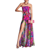 Women’s Y2K Vintage Slim Strapless Backless Mesh Patchwork Tropical Leopard Print High Slit Long Tube Party Dress-Outfit