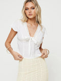 Hot Girl Style With Short-Sleeved Summer Splicing Lace Strap Sexy Top