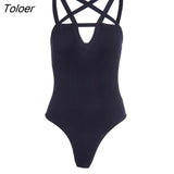 Bodycon Black Bodysuit Gothic Streetwear Pentagram Hollow Out Women Bodysuit Casual Solid Black Bodysuit Female