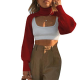 Autumn Turtleneck Sweater Shrugs For Women Knit Long-sleeve Tops Pullover 2021 ZA New Casual Crop Top Knitwear