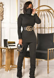 Casual Solid High Neck Long Sleeve Slim Top and Ruched Pants Set 2 Piece