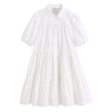New Lapel Button Solid Color Wide Pendulum Cotton Dress 2648202-Outfit