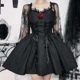 Autumn Style Dark Male Main Dress Design Feeling Slim Three-Dimensional Flower Lace Temperament Dress Woman-Outfit