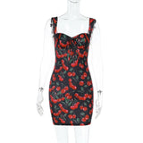 Spring 2025 New Short Dress Small Scented Style Elegance Cherry-Print Suspension