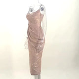 Spring Style Glitter Sexy Deep V Sling Dress Forked Style Long Dress For Women-Outfit