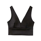 Women Sexy Fashion Deep V Neck Cropped Blouses Vintage Backless Zipper Wide Straps Female Shirts Blusas Chic