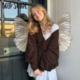Bold Shade Fairy Core Aesthetic Cardigans Solid Single Breasted Long Sleeve Indie Women Outerwear Y2K Streetwear Oversized