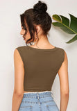 V-neck Solid Lace Up Short Tank