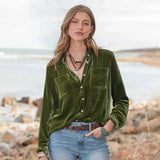 Golden Velvet Shirt Women's 2025 Long-Sleeved Velvet