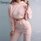 casual winter hoodie two piece set women tracksuit long sleeve print shirt tops and pants two piece set outfits