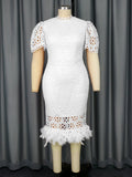 Elegant Style Lace Feathers High-Waist Skirt Plus-Size Party Banquet Dress Dress Elegant