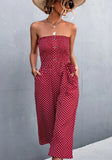 Sweet Strapless Dot Print Belted Loose