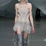 Cloth Forget Fashion Ballet Style Net Yarn Split Three-Dimensional Gradient Lace Vest Short Skirt Two Sets Of Hottie