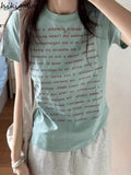 Shirts for Women Letter Print Tshirt Chic Short Sleeve O-neck Tees Korean Summer Tees Ropa Mujer Casual Loose Y2k T-shirts-Outfit