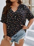 Plus-Size Women's Temperament Commuter Print V-Neck Short-Sleeved