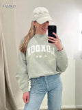Fashion Women Sweatshirts Tops Autumn Vintage Faded Washed Letters Sweatshirts Long Sleeve O-Neck Pullover Tops Streetwear-Outfit