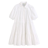 New Lapel Button Solid Color Wide Pendulum Cotton Dress 2648202-Outfit