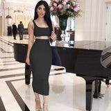 Women Unicolor Tank Top And Maxi Skirt Two Piece Set Sleeveless Summer Square Collar Co-Ord Leisure
