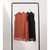 Silk Summer 2023 New Shirt French Style Vest Socialite Temperament Simple Black Sleeveless Blouse-Outfit
