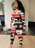 Christmas Print Long Sleeve Hollow Out
