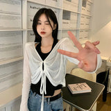 V-Neck Long-Sleeved T-Shirt For Women's Summer Sunscreen Shirt Design Small Loose And Short-Sized Single Special