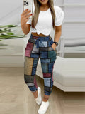 Women's Two Sets Of Short-Sleeved Commuting Print Trousers