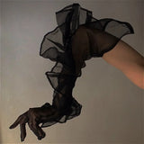Solid Color Mesh Transparent Over Finger Fashion Gloves 319-0-Outfit
