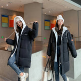2021 Snow Wear Long Winter Coat Women Spliced Hooded Warm Parkas Female Hooded Padded Winter Jackets Women